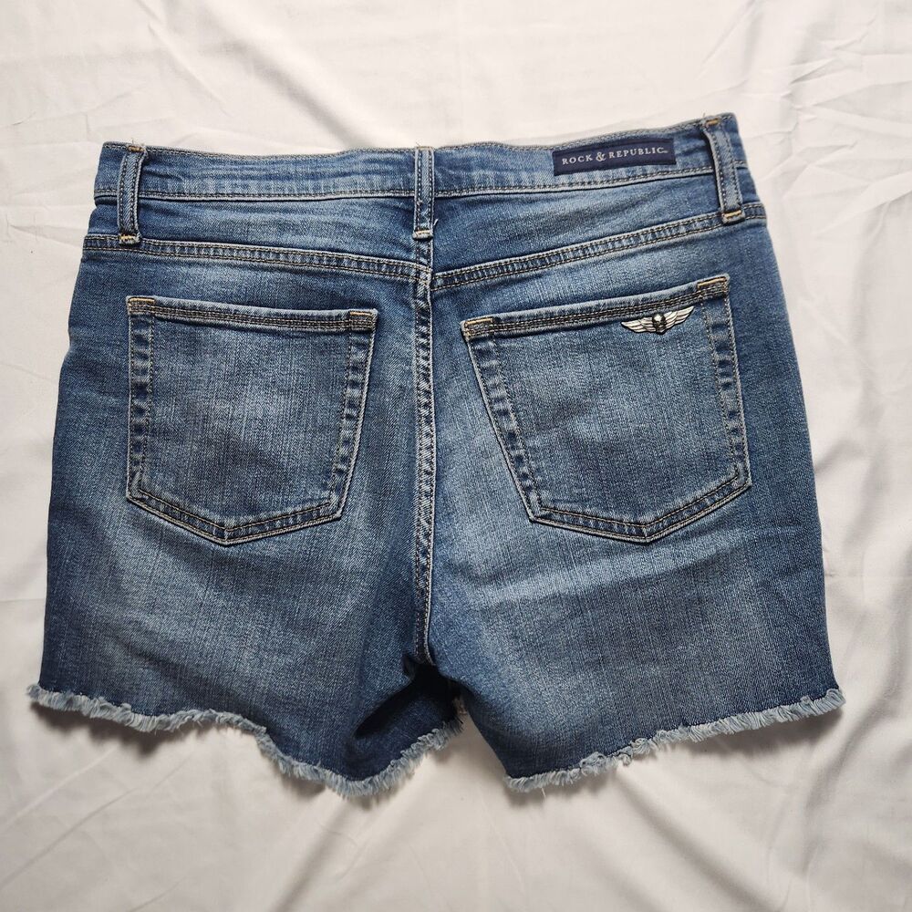 Rock & Republic Womens 8 Hula Distressed Cut Off Denim Shorts Blue - Picture 2 of 10